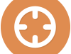 Orange crosshair icon — Better Data pillar one (Drive Precision), 2014 sub-brand.