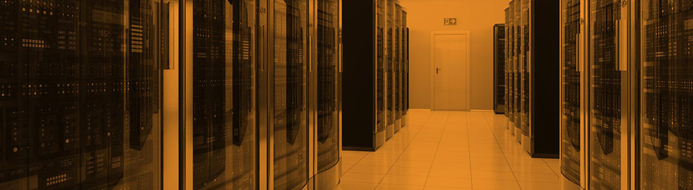 Orange-tinted photo of a server-warehouse hallway — banner imagery from the FHG homepage What-If? carousel, 2015-2017.